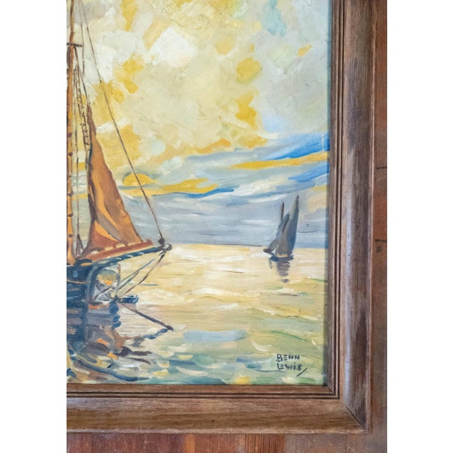 Mid 20th Century Mid-Century Modern Abstract Impressionist Nautical Painting of a Sailboat, Signed For Sale - Image 5 of 16