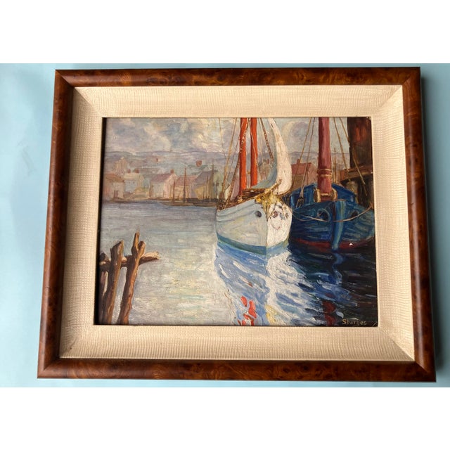 1960s Dockside Boats, Coastal Oil Painting by Sturges, Signed and Framed For Sale - Image 10 of 10