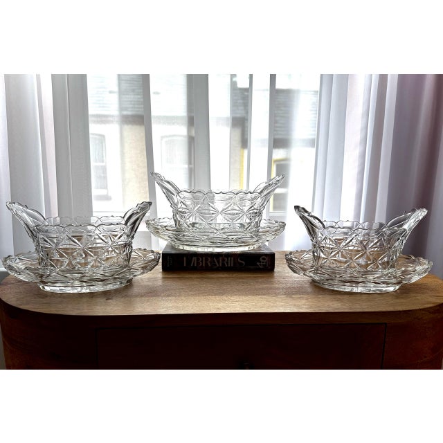 Georgian Irish Cut-Glass Bowls with Original Underplates, 1800s, Set of 3 For Sale - Image 12 of 12
