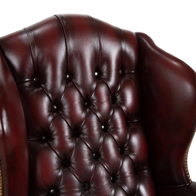 Animal Skin Leather and Wood Chesterfield Armchairs and Ottoman, Set of 2 For Sale - Image 7 of 18