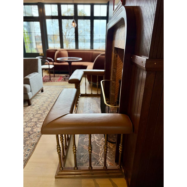 Brass Jamb Uk Brass & Leather Fireplace Club Fender For Sale - Image 8 of 12