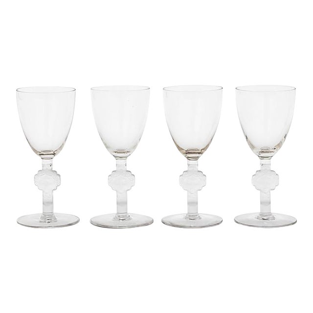 Set of 4 Antique Art Deco René Lalique Barr Cocktail Wine Stems c.1924 For Sale