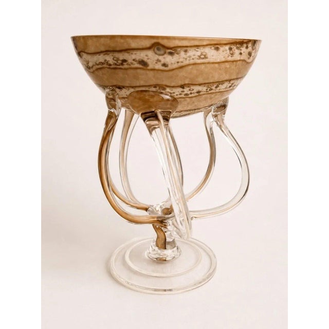 Mid-Century Modern Vintage Jozefina Krosno Octopus Pedestal Art Glass Bowl / Compote For Sale - Image 3 of 5