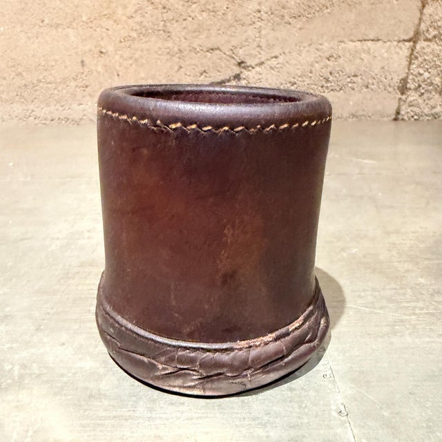 Animal Skin Vintage Brown Leather Dice Cup After Paul Dupré-Lafon For Sale - Image 7 of 12