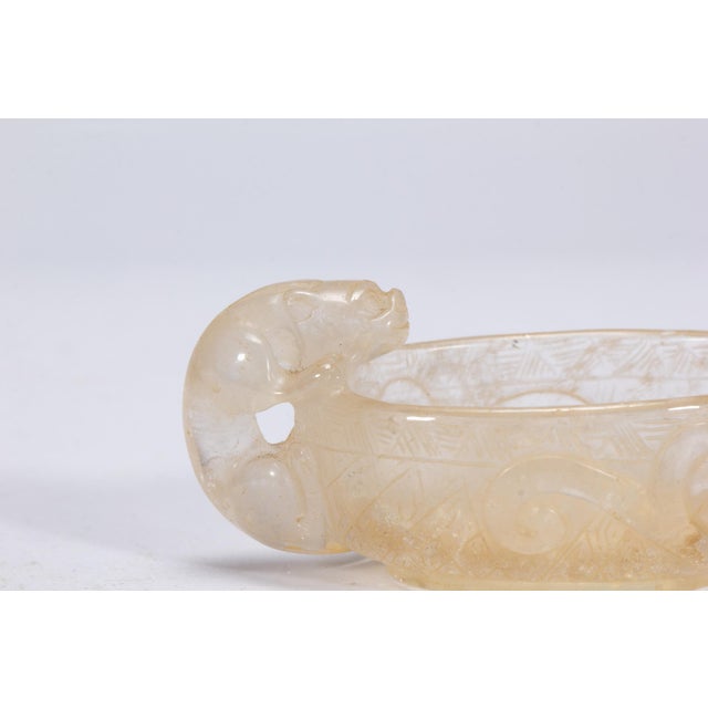 Antique Chinese Rock Crystal Brush Washer With Chilong Handles For Sale - Image 10 of 11
