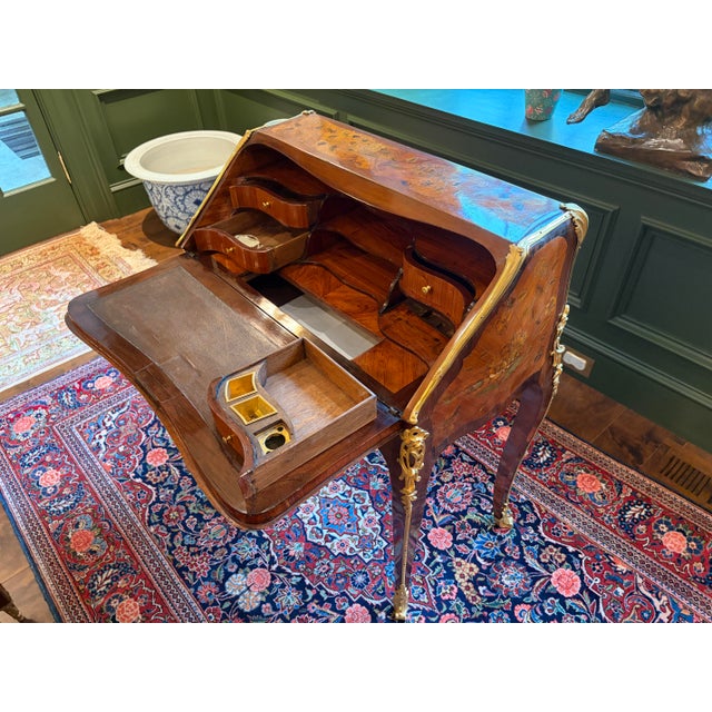 Mid 18th Century Mid 18th Century Louis XV Bronze-Mounted Parquetry and Marquetry Bureau a Pente Secretaire For Sale - Image 5 of 12