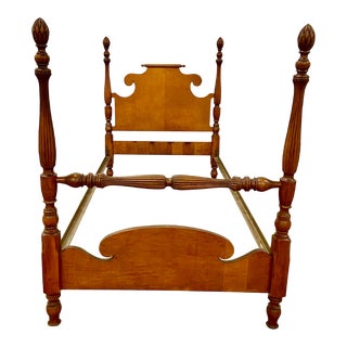 Vintage Twin Size Maple Four Poster Bed With Pinecone Pineapple Finials For Sale