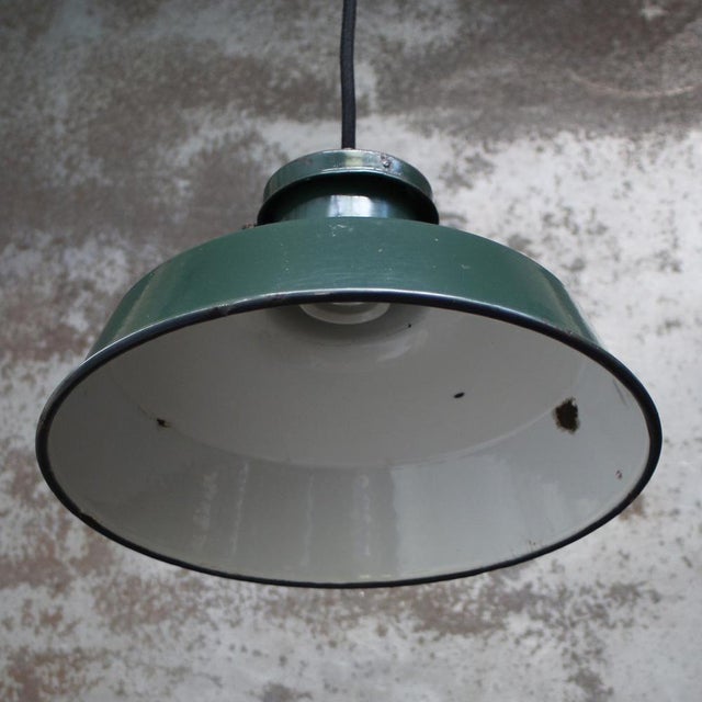 Vintage Industrial French Petrol Green Enamel Factory Pendant from Sammode For Sale - Image 4 of 5