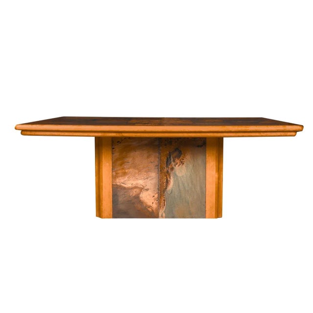 A stunning slate tile pedestal coffee table by Slate Craft made in South Africa features brutalist style of textured,...