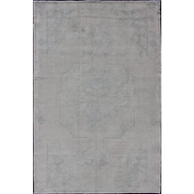 Turkish Oushak Rug in Faded Steel Blue and Soft Gray With Subtle Medallion For Sale - Image 11 of 11