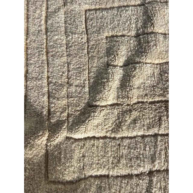 Moroccan Artist Handmade Ivory Berber Rug With Minimalist For Sale - Image 4 of 9