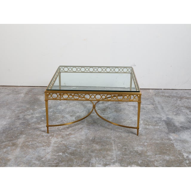 Italian Midcentury Gilt Bronze Coffee Table with Glass Top and Ring Motifs For Sale - Image 10 of 11