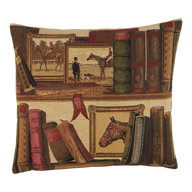 Equestrian Library Tapestry Cushion With Feather Filler - 38x46cm (15"x18") For Sale