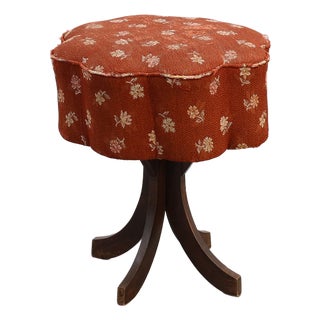 Art Deco Stool with Curved Legs and Flower Form Seat with Upholstery, France, 1920s For Sale