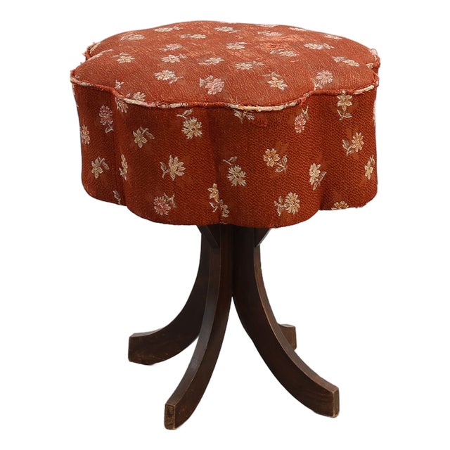 Art Deco Stool with Curved Legs and Flower Form Seat with Upholstery, France, 1920s For Sale