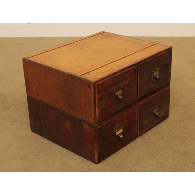Macey Antique Oak Pair 2 Drawer Modular Card File Cabinets For Sale In Philadelphia - Image 6 of 13