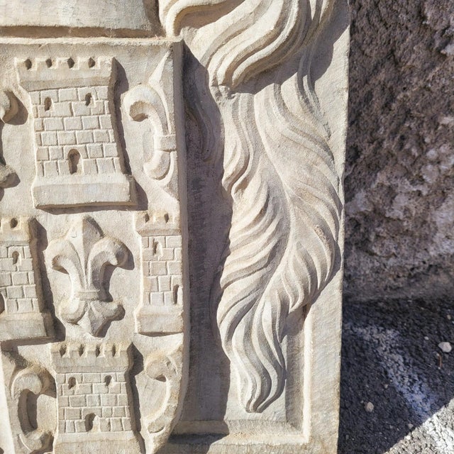Gray 17th Century Carved Marble Coat of Arms with Various Heraldic Symbols For Sale - Image 8 of 16