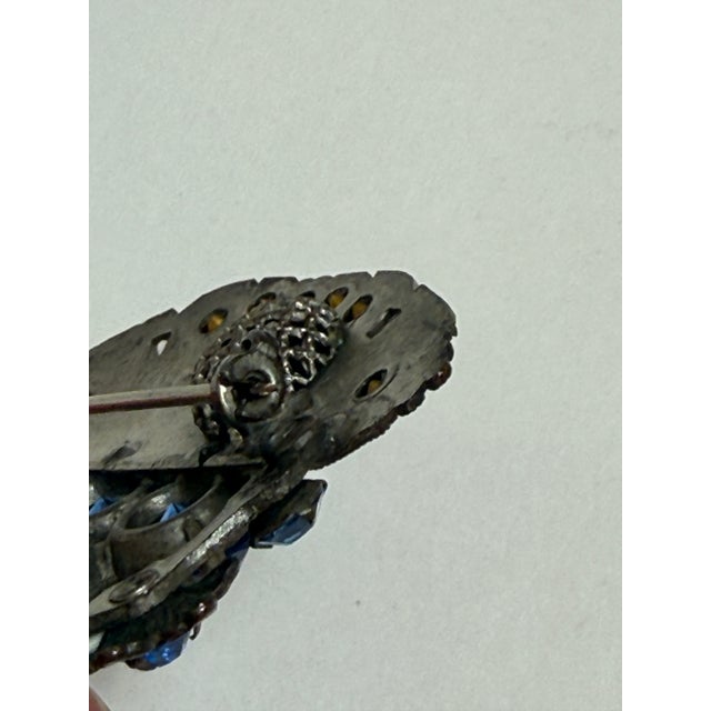 Vintage 1930s Czech Sapphire Blue Rhinestone Vinaigrette Scent Brooch For Sale In Seattle - Image 6 of 7