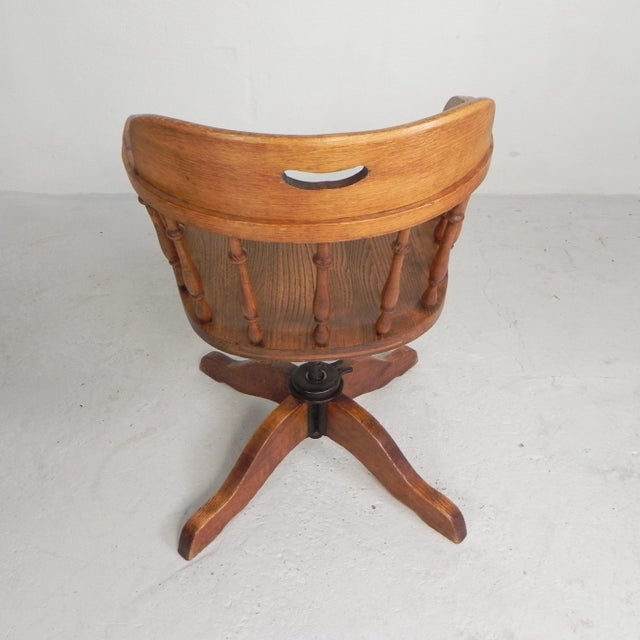 Height-Adjustable Oak Swivel Office Chair, 1930s For Sale - Image 15 of 18