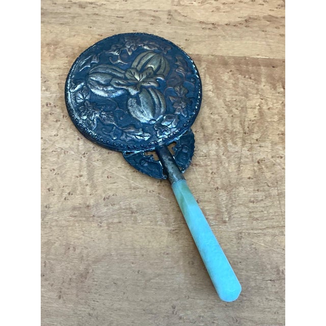 Metal Vintage Floral Motif Metal Hand Mirror For Sale - Image 7 of 13