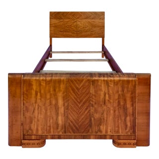 Antique French Art Deco Chevron Maple Twin Bedframe For Sale