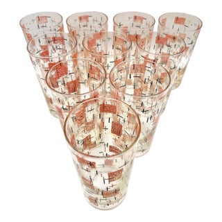 1950s Mid-Century Googie Print Atomic & Starbursts Midmod Cocktail Glass - Set of 10 For Sale