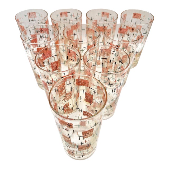 1950s Mid-Century Googie Print Atomic & Starbursts Midmod Cocktail Glass - Set of 10 For Sale