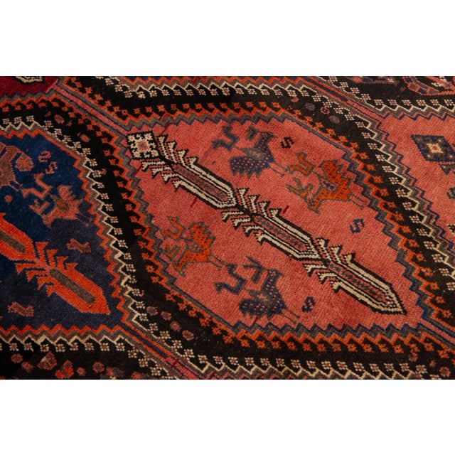 Handmade Vintage Persian Shiraz Scatter Wool Rug in Terracotta Color For Sale In New York - Image 6 of 9