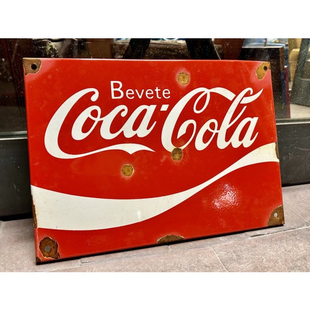 Vintage Coca Cola Sign in Enamel and Iron For Sale - Image 4 of 4