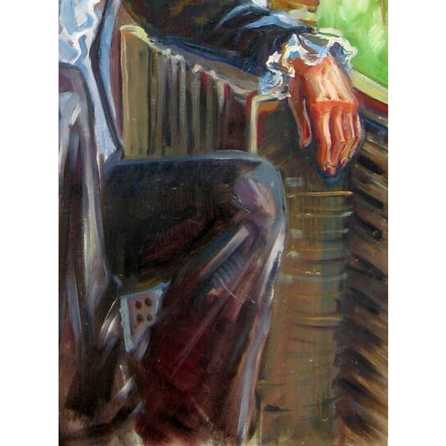Original Oil Portrait Painting: Young Woman in Hat, Ukrainian Art 80-60 For Sale - Image 6 of 6