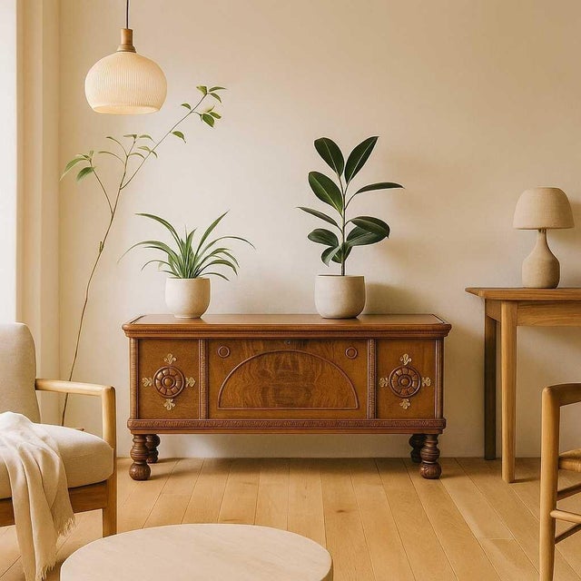 1930s Vintage Art Deco Cedar-Lined Hope Chest With Carved Details & Turned Legs, 1930s For Sale - Image 5 of 18