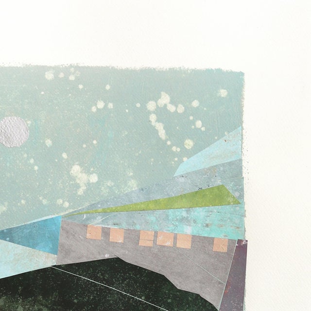 Abstract Seaside - Abstract Cool Tone Landscape Collage Mixed Media Art on Paper Original Artwork by Maria C Bernhardsson For Sale - Image 3 of 7