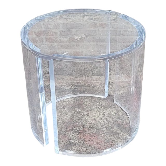 Modern Lucite 14" Cylindrical Shape Side Table For Sale
