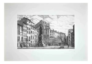 Giuseppe Malandrino, View of Piazza Campo Dé Fiori, Original Etching, 1970