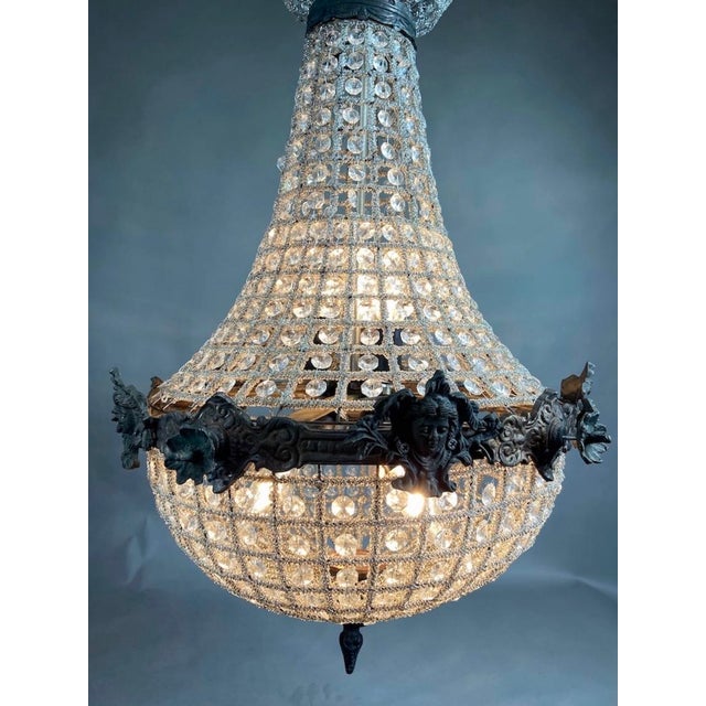 1970s French Louis XVI Rococo Charcoal Bronze Chandelier 1pc For Sale - Image 4 of 18