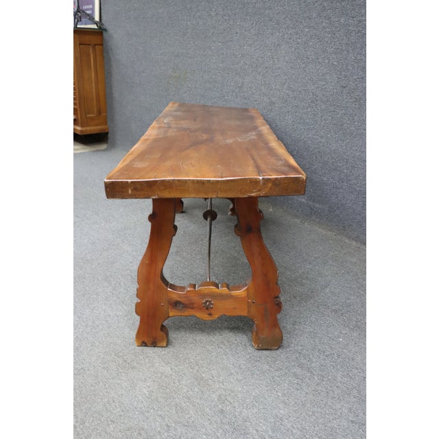Brown Spanish Style Iron & Walnut Trestle Base Table For Sale - Image 8 of 9