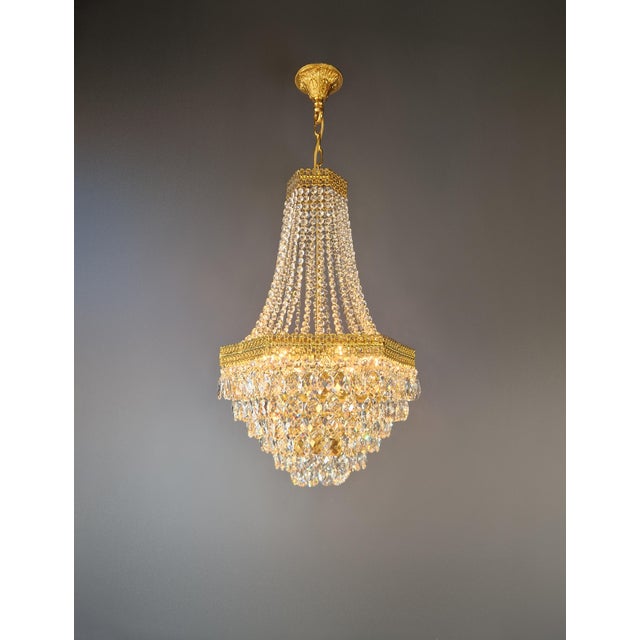 Pair of1950s Brass Empire Sac a Pearl Chandelier Crystal Lustre For Sale - Image 12 of 12