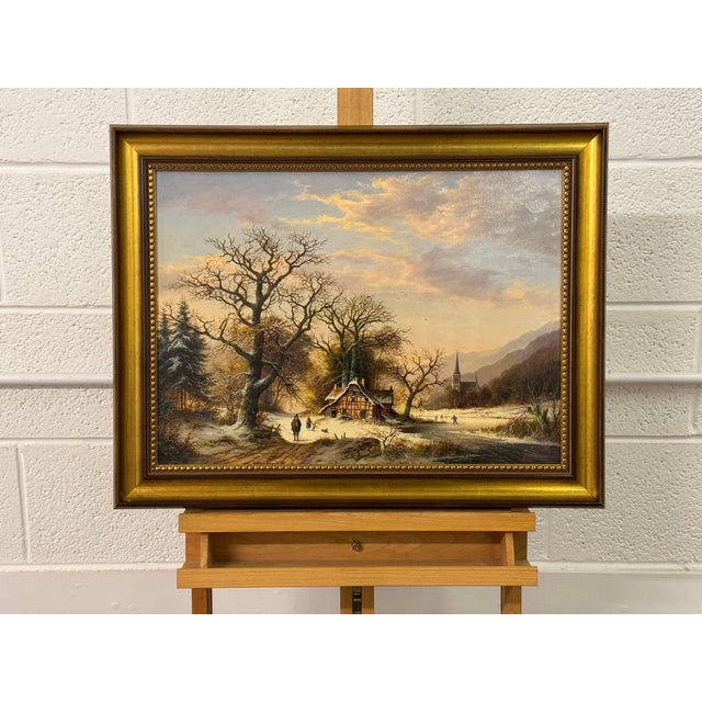 Vintage Rural Landscape Snow Scene "Winter Cold, Farm Idyll" by German Artist 1970 Circa For Sale - Image 10 of 15