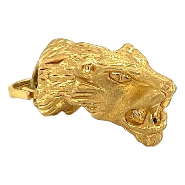 Mid 20th Century Tiger Head 14k Yellow Gold Charm Pendan For Sale