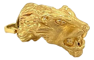 Mid 20th Century Tiger Head 14k Yellow Gold Charm Pendan