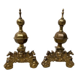 Brass Log Andirons, Set of 2 For Sale