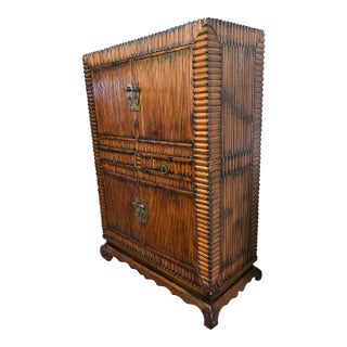 Antique Chinese Bamboo and Pencil Reed Cabinet. For Sale