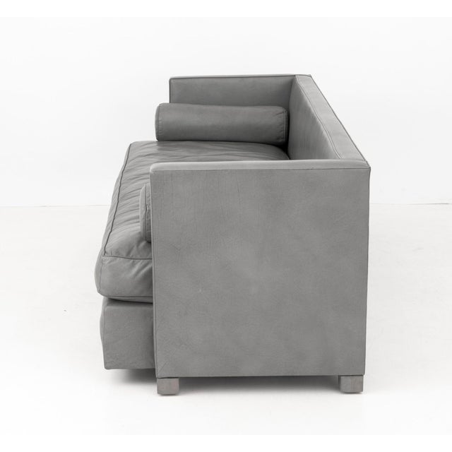Late 20th Century Modern Gray Leather Upholstered 3-Seat Sofa For Sale - Image 5 of 6