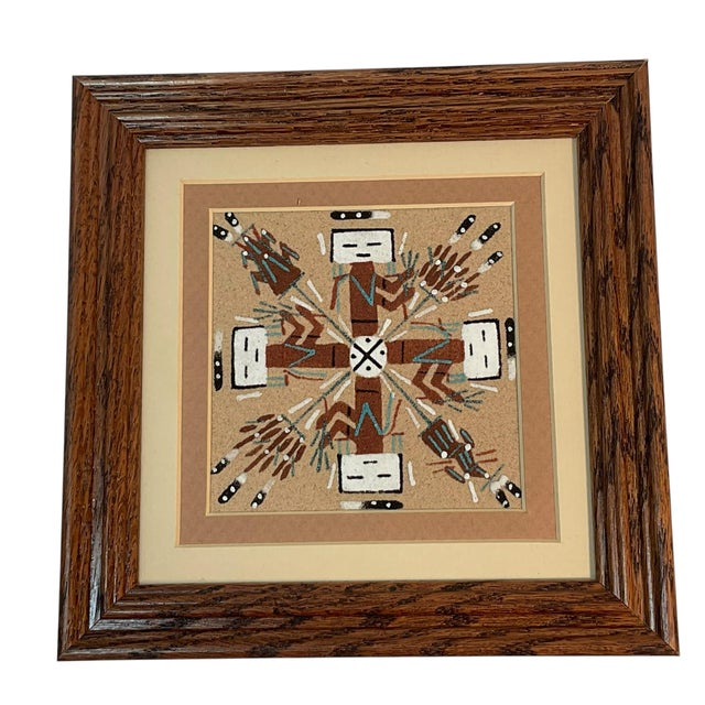Mid 20th Century Mid 20th Century Navajo Sand Painting Art Set Framed Matted 7” Each Set of 4 For Sale - Image 5 of 14