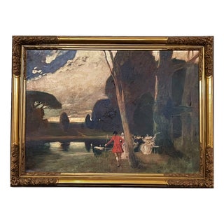 Hermann Emil Pohle, Landscape with a Musical Group, Oil on Canvas For Sale