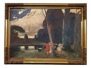Hermann Emil Pohle, Landscape with a Musical Group, Oil on Canvas