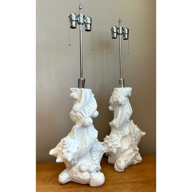 White Vintage White Plaster Shell Table Lamps - Pair For Sale - Image 8 of 12