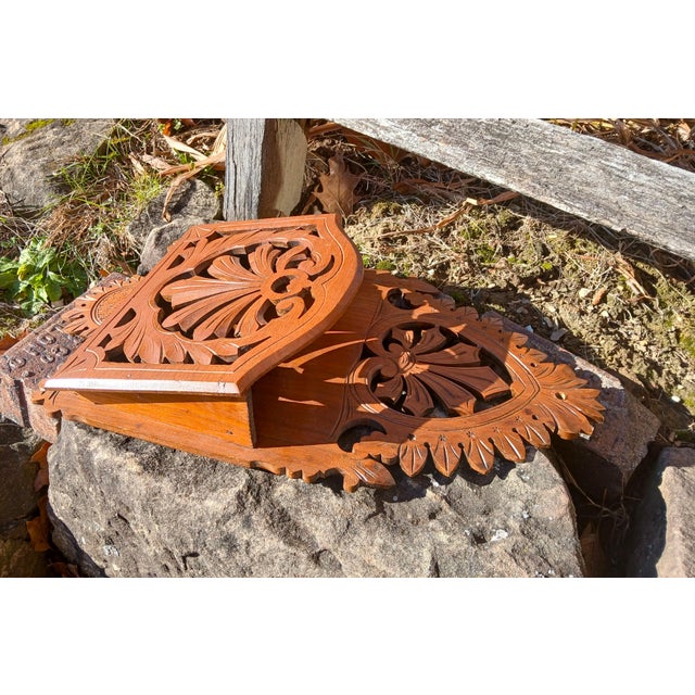 Antique Victorian Walnut Pierce-Cut Carved Wall-Mount Magazine Rack 1900 For Sale In Cleveland - Image 6 of 16