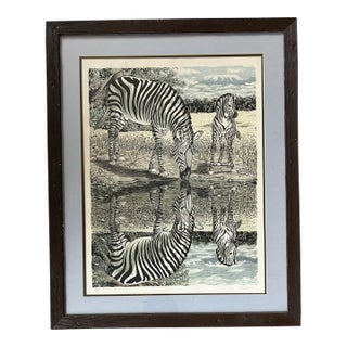 Vintage 1970’s Artists Proof Lithograph of Zebras at Water by Susan Sosa For Sale