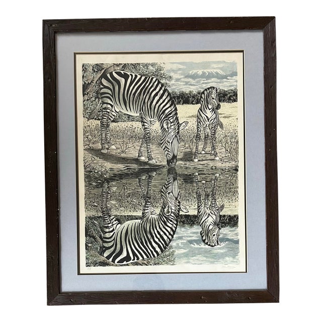Vintage 1970’s Artists Proof Lithograph of Zebras at Water by Susan Sosa For Sale